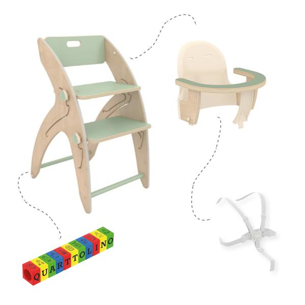 QuarttoLino® Chaise haute enfant évolutive Mini bois vert