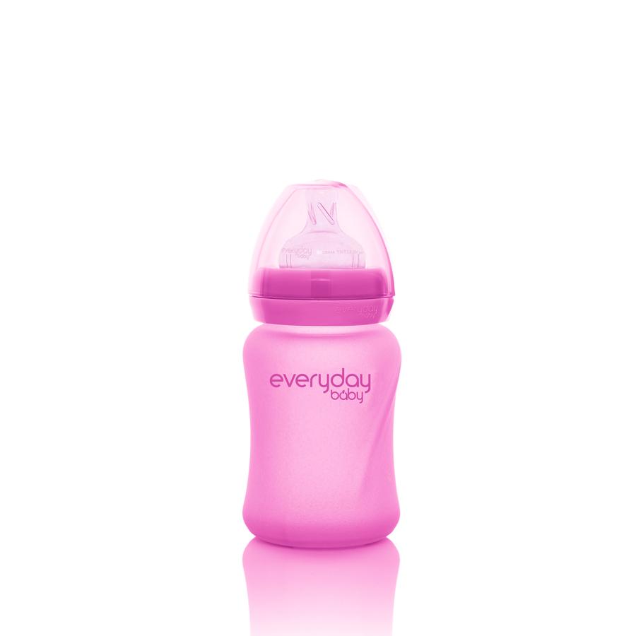 EVERDAYBABY Baby glassflaske Heathy + med varmesensor 150 ml i rosa