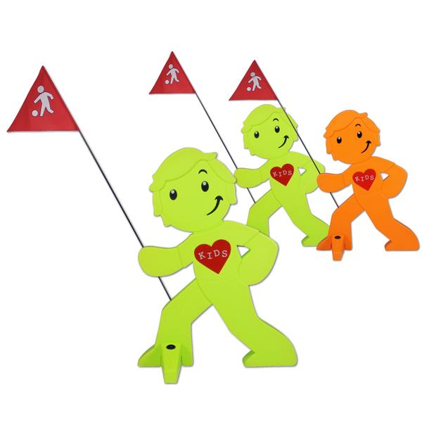 BEACHTREKKER Straat buddy Waarschuwingsfiguur voor meer veiligheid voor kinderen - set van 3 - 2x groen 1x orange 