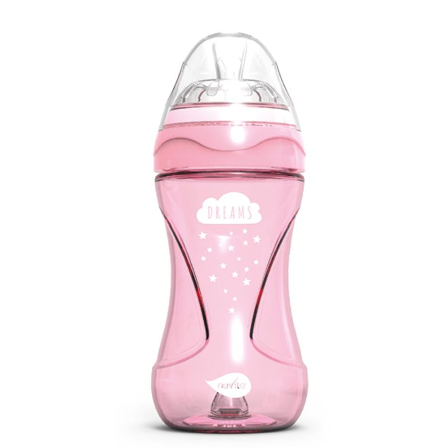 nuvita Dětská láhev proti kolice Mimic Cool! 250 ml v růžové barvě