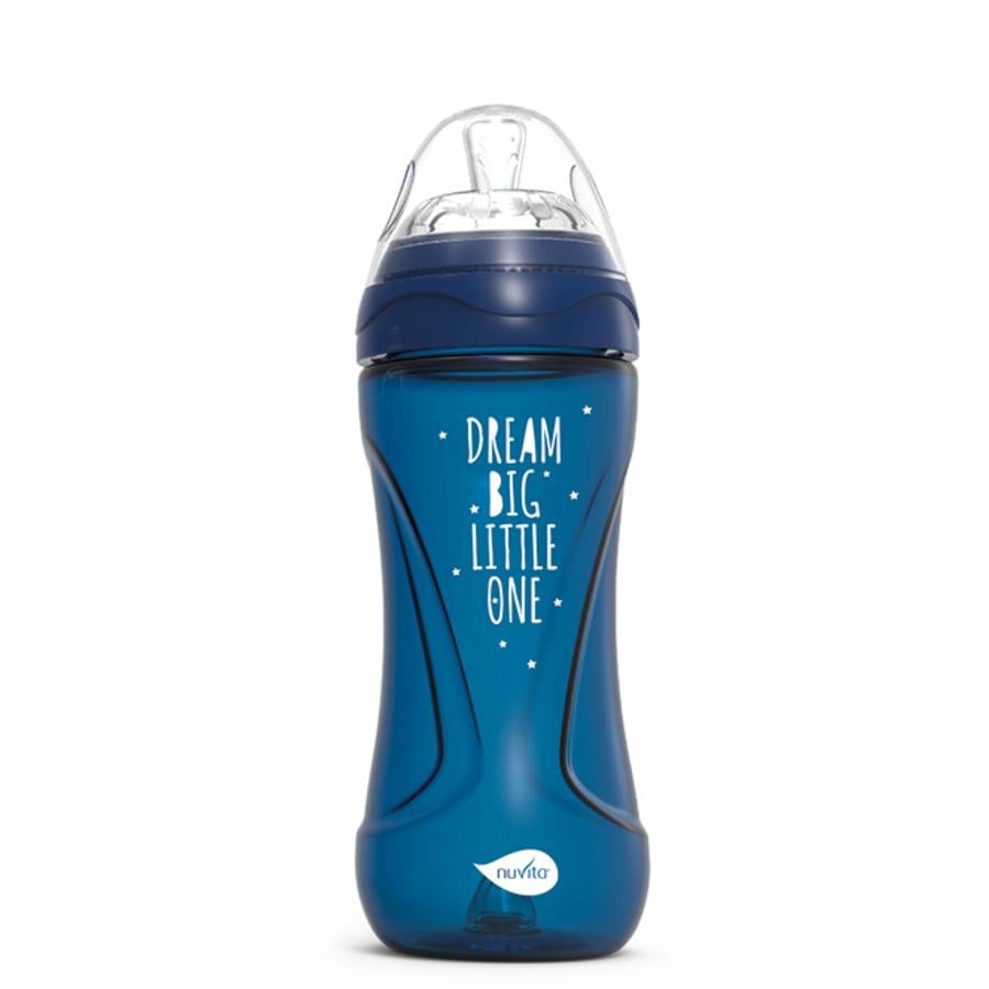 nuvita Dětská láhev proti kolice Mimic Cool! 330 ml v tmavě modré barvě
