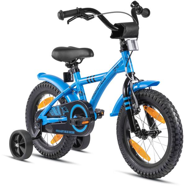 PROMETHEUS BICYCLES® HAWK Kinderfahrrad 14" , Blau-Schwarz mit Stützrädern