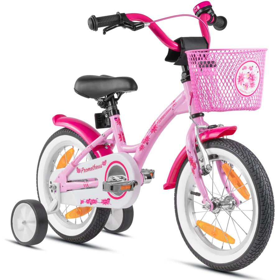 PROMETHEUS BICYCLES® HAWK Kinderfahrrad 14" , Rosa-Weiß mit Stützrädern
