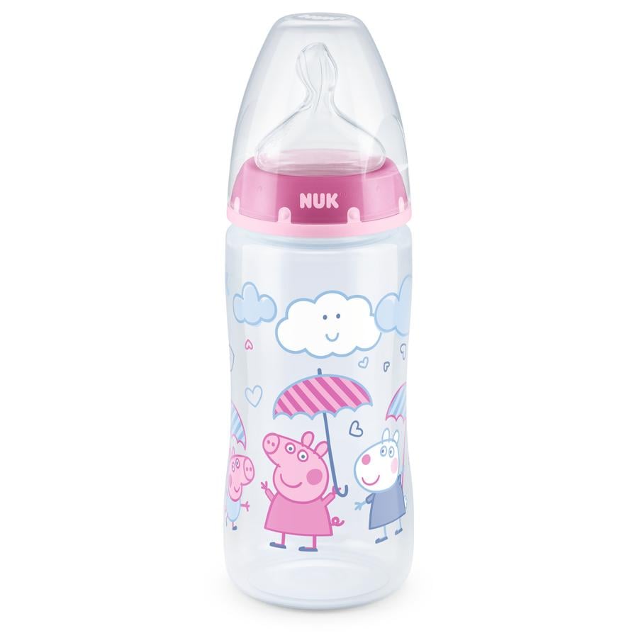 NUK Babyflaska First Choice + Peppa Pig med temperatur Control , 6-18 månader, 300 ml, rosa