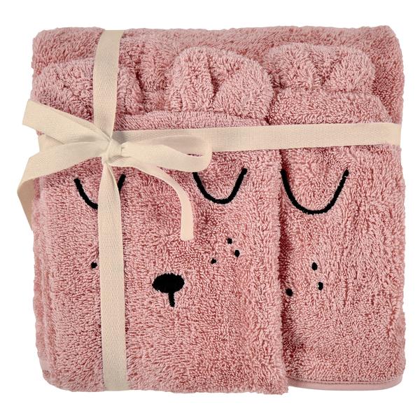 Alvi ® Juego de toallas de baño con capucha y manopla de lavado rosa