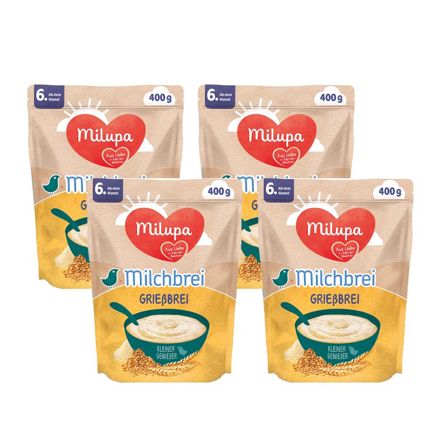 Milupa Milchbrei Grießbrei  miluvit >>mit<< Kleine Genießer 4 x 400 g ab dem 6. Monat 
