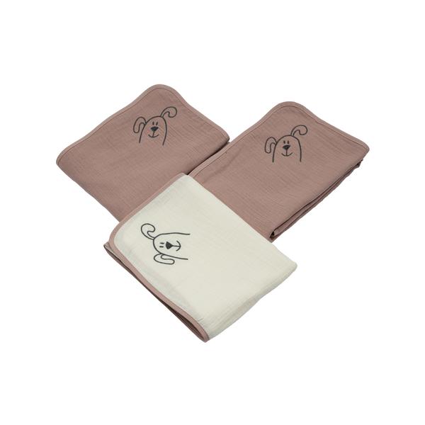 Be Be 's Collection Mousseline Zwaddle 3-Pack Hond Oud Roze 60 x 60 cm