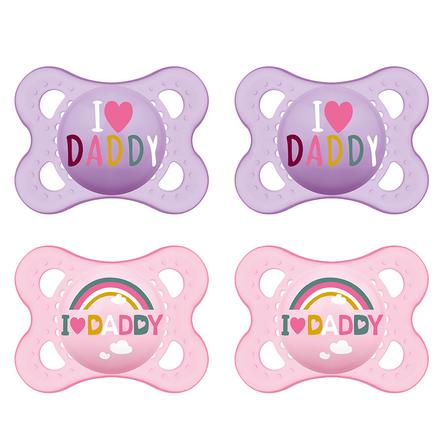 MAM Sucettes Original Silicone 0 - 6 mois, I love Daddy 4 pièces rose/lilas
