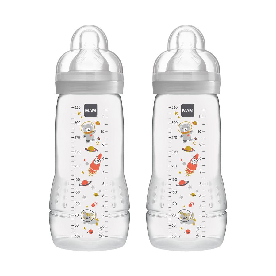 MAM Babyflasche Easy Active™ 330 ml, Weltall grau im Doppelpack 