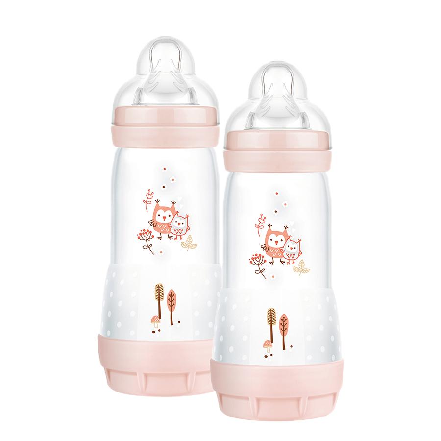MAM Babyflaske Easy Start Anti-Colic Elements 320 ml fra 4+ måneder, ugle 2 stk. pink