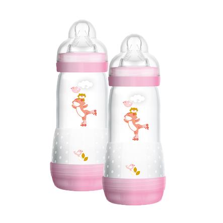 MAM Babyflaska Easy Start Anti-Colic, 320 ml från 4+ månader, Tiger 2 stycken rosa