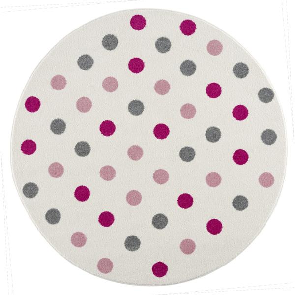 LIVONE Happy Rugs Confetti Round barneteppe Cream Pink 133 cm