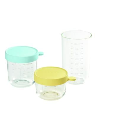 Beaba Coffret 3 Pots De Conservation Verre Bleu Jaune 1x150 Ml 1x250 Ml 1x400 Ml Roseoubleu Fr