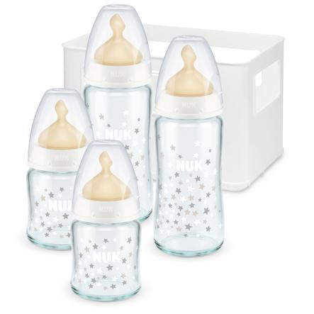 NUK Startpaket för glasflaskor First Choice ⁺, latexsnapp från födseln, temperatur Control Stars 