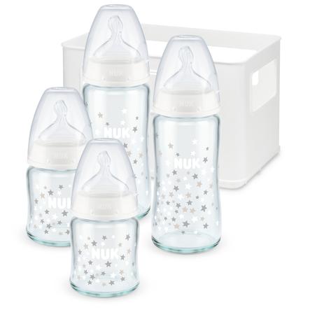 NUK Glasflaschen Starter Set First Choice⁺, Silikonsauger ab der Geburt, Temperature Control Sterne 