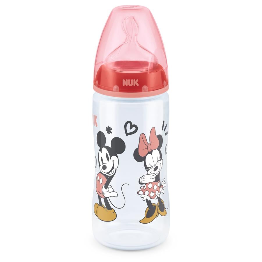 NUK Kojenecká láhev First Choice + Disney Minnie Mouse 300 ml, teplota Control červená