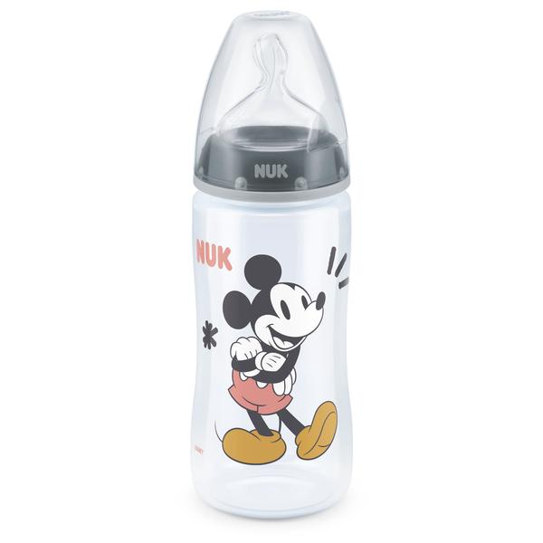 NUK Tuttipullo First Choice + Disney Mickey Mouse 300 ml, lämpötila Control harmaa.