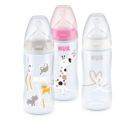 NUK Sæt med 3 flasker First Choice ⁺ Temperatur Control , 300 ml pink/hvid/beige