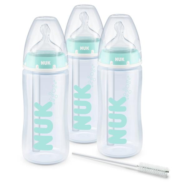 0-6 Mois Sans BPA et 2 Tétines NUK Kit de 3 Biberons Cristal First Choice+ neutre Silicone anti colique 300ml 