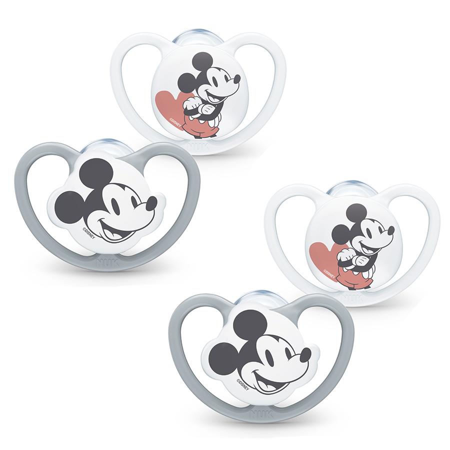 NUK Fopspeen Space Disney "Mickey" 0-6 maanden, 4 st. in grijs/wit
