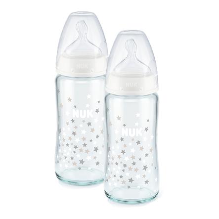 NUK Botella de vidrio First Choice ⁺ desde el nacimiento 240 ml, temperatura control en un paquete doble blanco