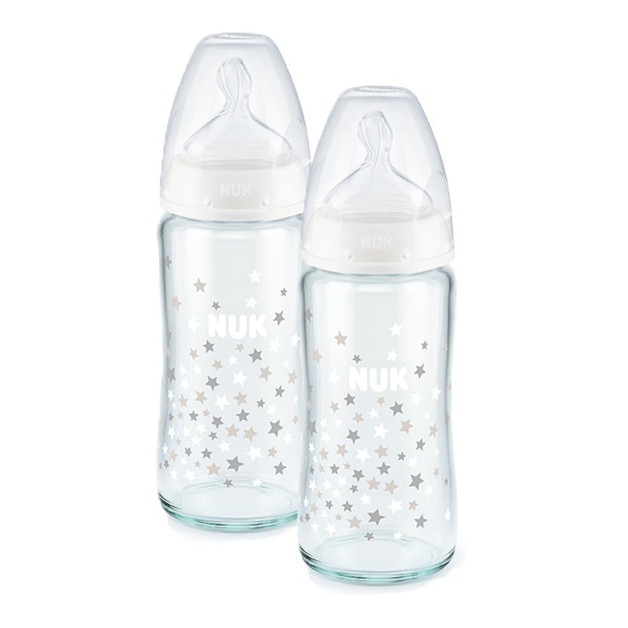 NUK Glasflasche First Choice⁺ ab der Geburt 240 ml, Temperature Control im Doppelpack weiß