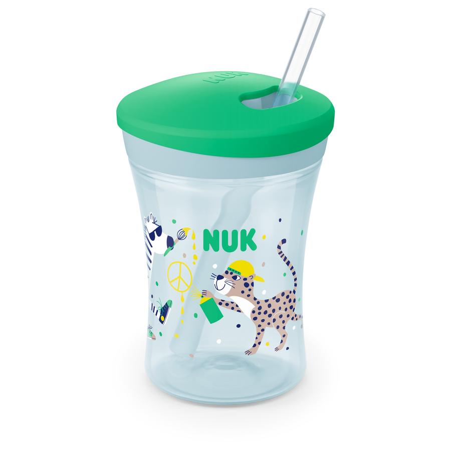 NUK Action Cup měkké brčko na pití, nepropustné od 12 měsíců zelená barva