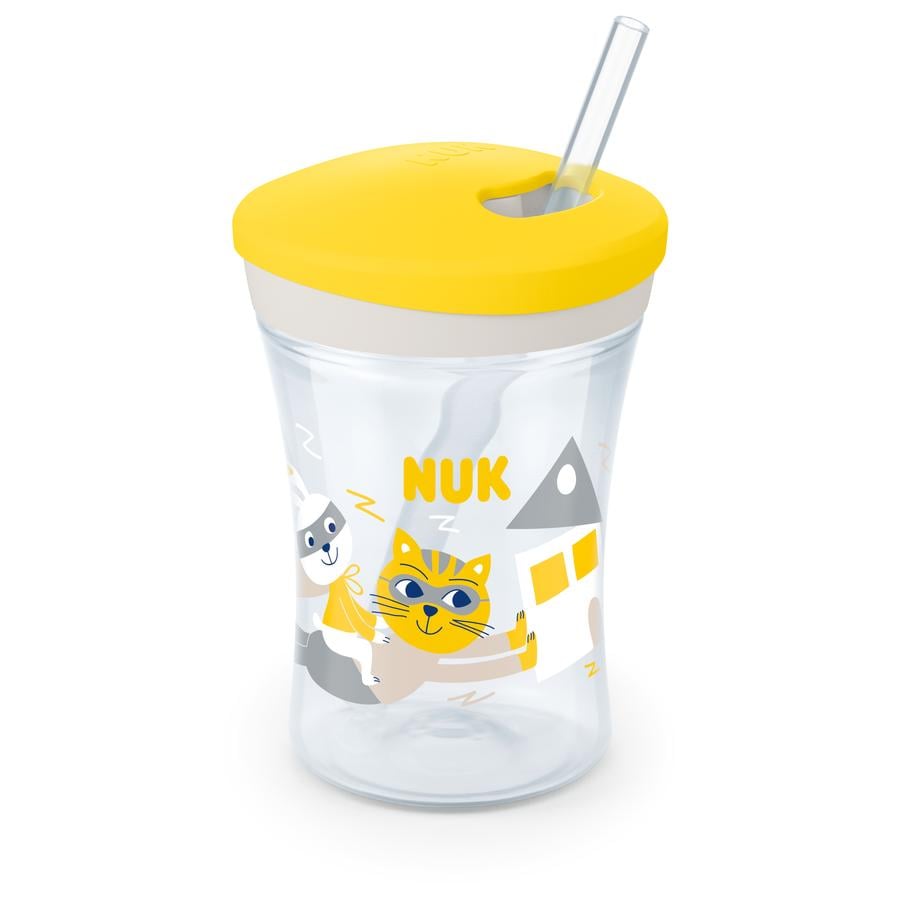 NUK Action Cup myk sugerør, lekkasjesikker fra 12 måneder gul