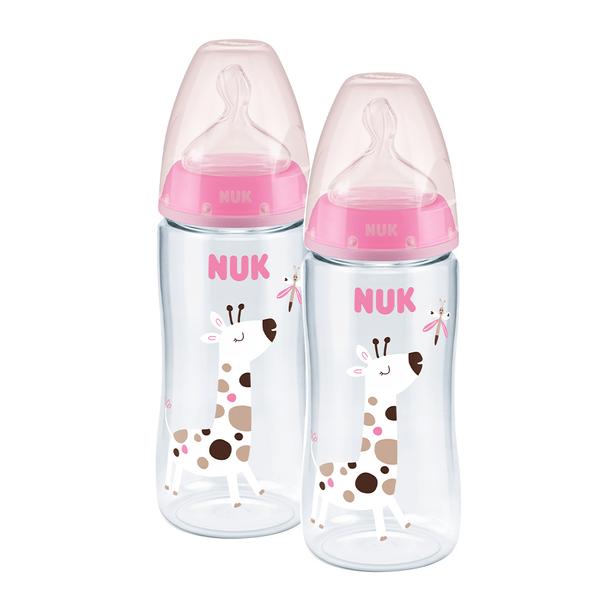 NUK tåteflaske First Choice 6-18 måneder 300 ml, med temperaturkontroll i dobbelpakning rosa
