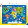 RAVENSBURGER Puzzle w ramce Mapa świata ze zwierzętami, 30 elementów