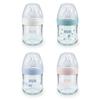 NUK Glasflasche Nature Sense 120 ml ab der Geburt mit Silikon Trinksauger Gr. S türkis / weiß / rosa / blau