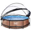 EXIT Pool Wood 300x76cm con tapa y bomba de filtro, marrón
