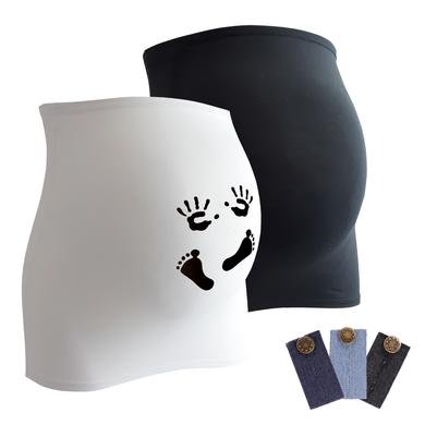 mamaband Bauchband 2er-Pack Händchen und Füßchen + 3er Pack Hosenerweiterung schwarz/weiß