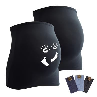 mamaband Bauchband 2er-Pack Händchen und Füßchen + 3er Pack Hosenerweiterung schwarz