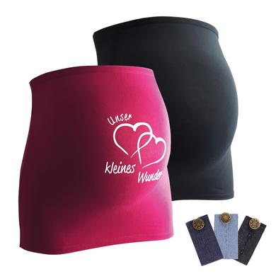 mamaband Belly Band 2-Pack Our Little Miracle + 3-Pack Pants Extension black/magenta