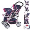 knorr® toys Zwillingspuppenwagen Milo - flying hearts navy/pink