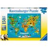 Ravensburger Puzzle XXL 150 pièces - Carte du monde des animaux