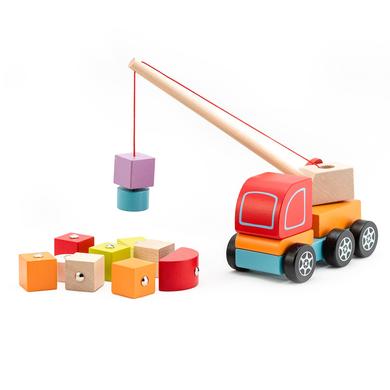 Cubika Toys Dřevěná hračka Nákladní auto s jeřábem