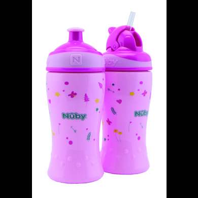 Image of Nûby biberon con cannuccia e biberon con chiusura Pop-Up confezione combinata da 360 ml a partire da 18 mesi, rosa
