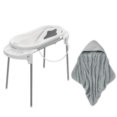 Rotho Baby design Badekar station TOP Xtra hvid + håndklæde med hætte stone grå gratis