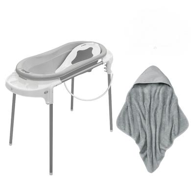 Rotho Baby design Badekar station TOP Xtra stone grå + håndklæde med hætte stone grå gratis