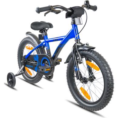 PROMETHEUS BICYCLES® Kinderfahrrad 16, Blau Schwarz mit Stützrädern